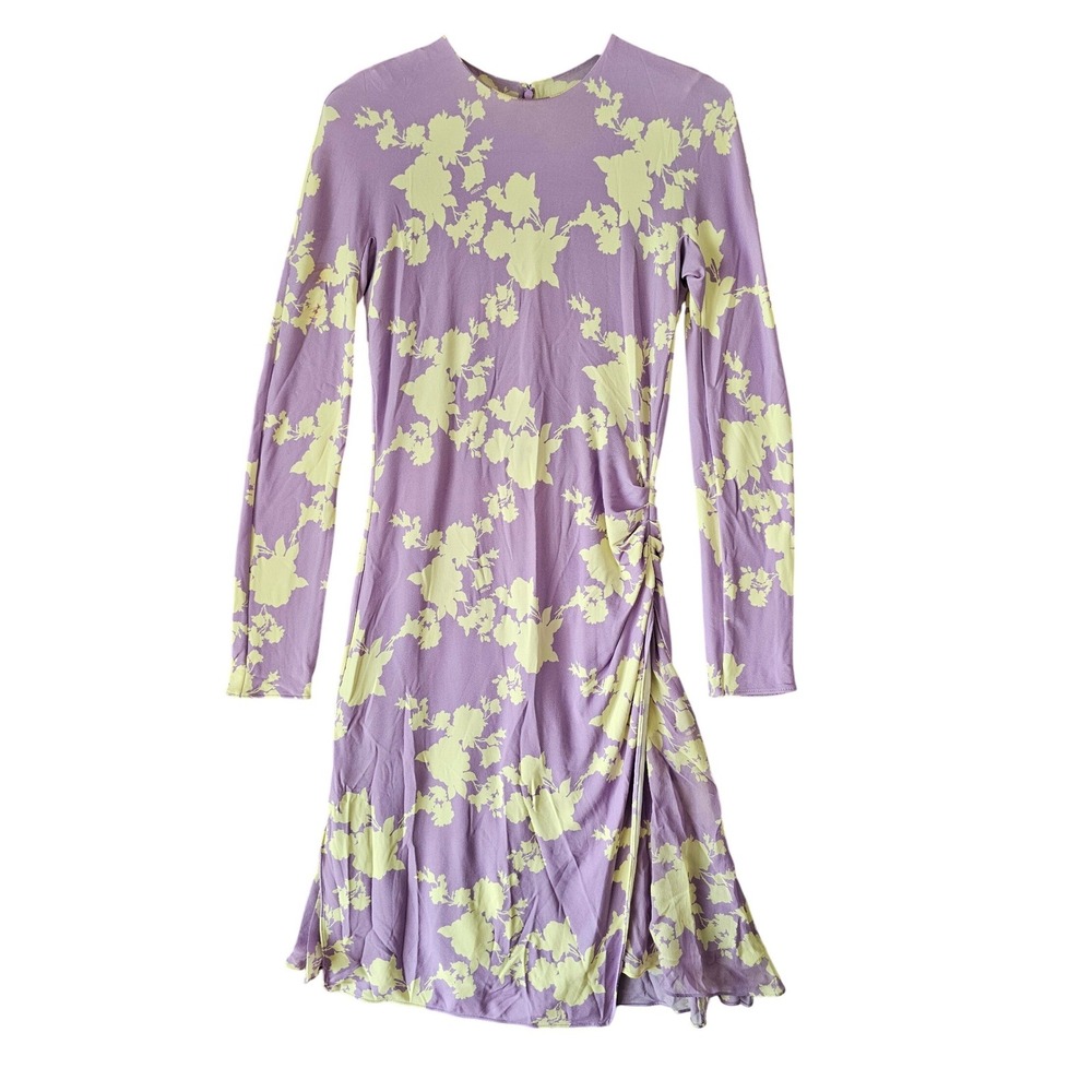 Versace Women Floral Print Long Sleeve‎ Ruched Midi Dress Size 42